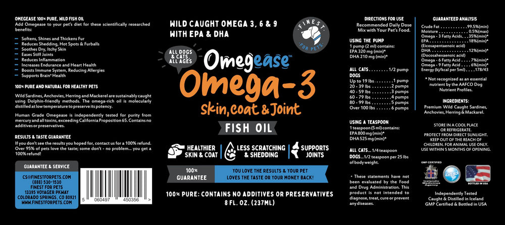 Finest For Pets Omegease : dose quotidienne sur la nourriture