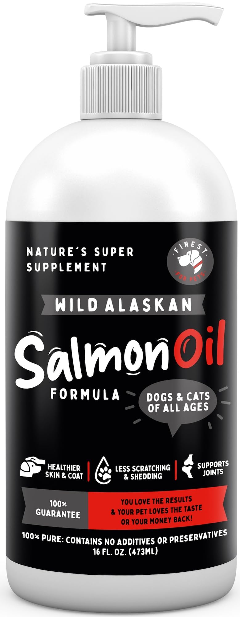 Finest For Pets huile saumon Alaska en bouteille pour chiens et chats.