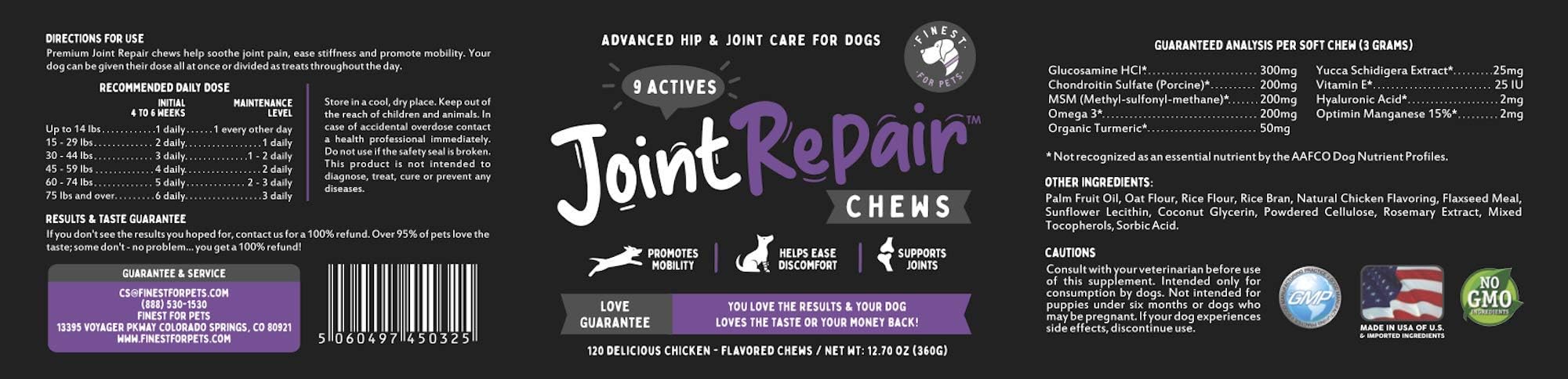 Joint Repair Finest For Pets — soutien potentiel pour la santé des articulations du chien.