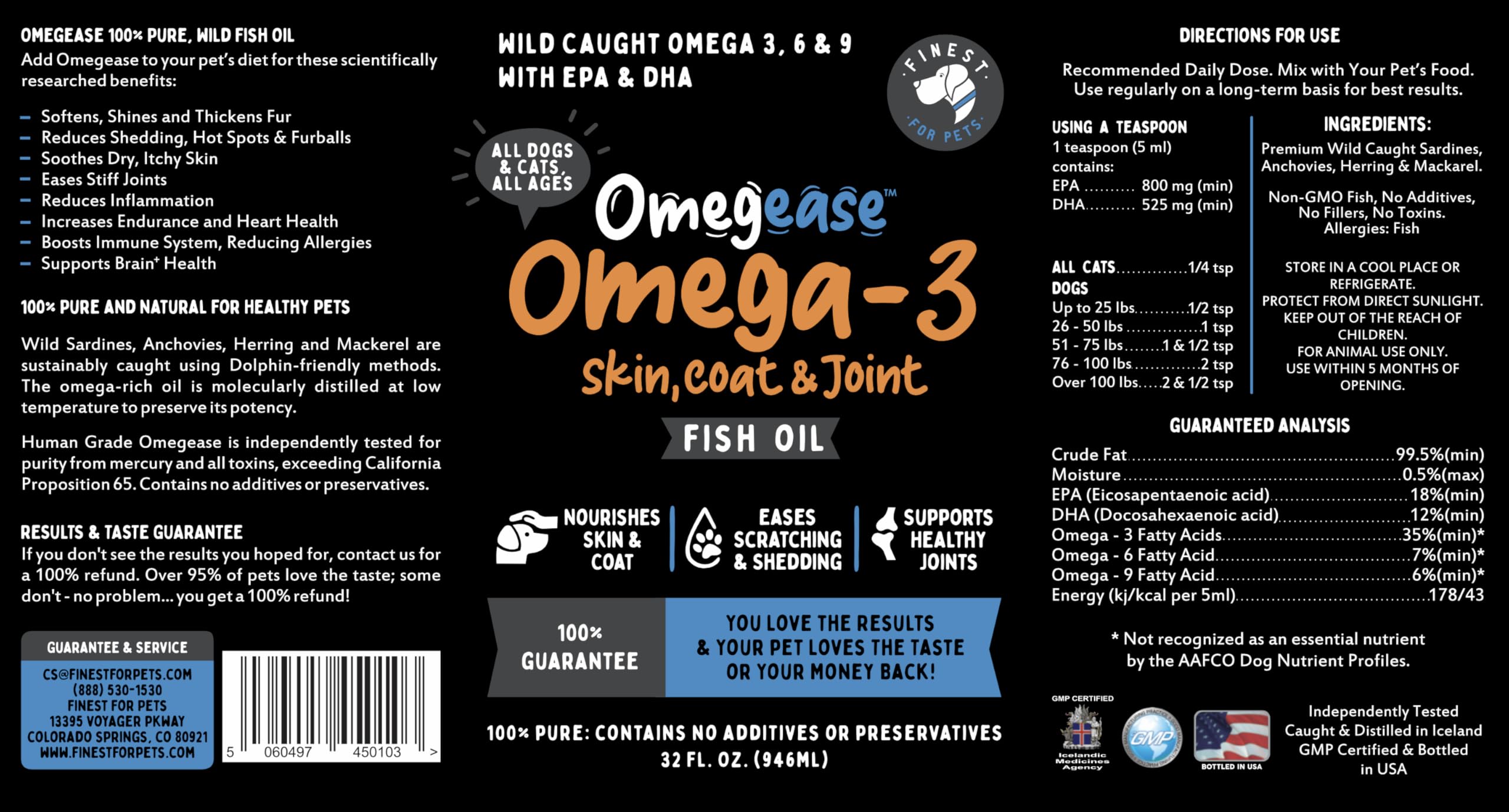 Finest For Pets Omegease — format pratique sans odeur et facilité d’utilisation.
