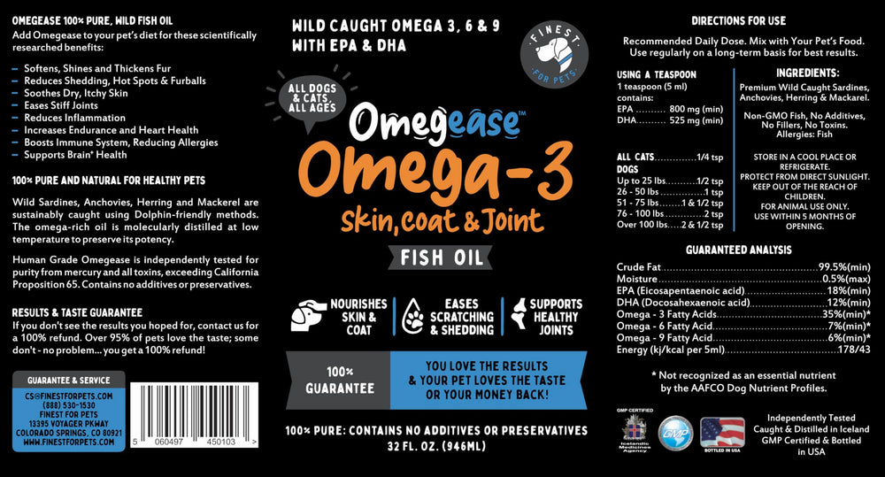 Finest For Pets Omegease — format pratique sans odeur et facilité d’utilisation.