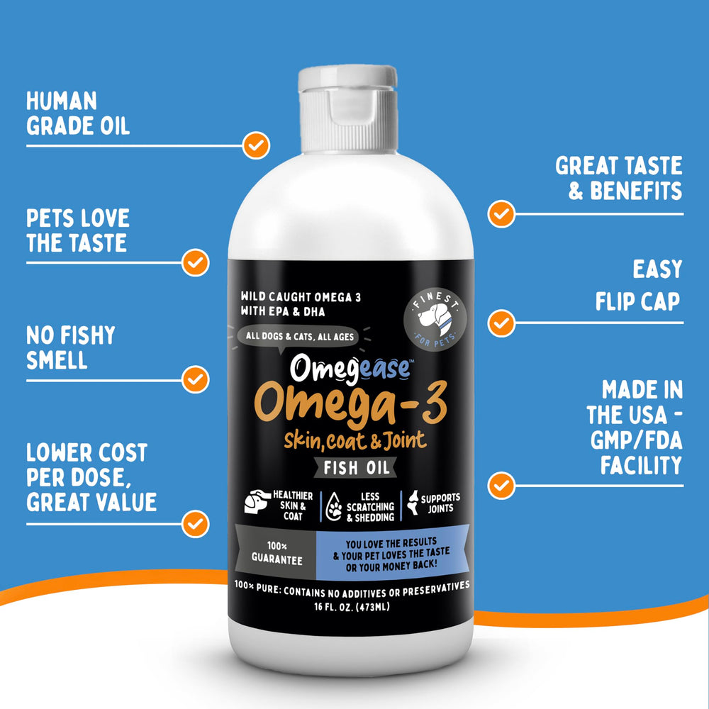 Finest For Pets Omegease — usage chiens et chats, dosage simple au quotidien.