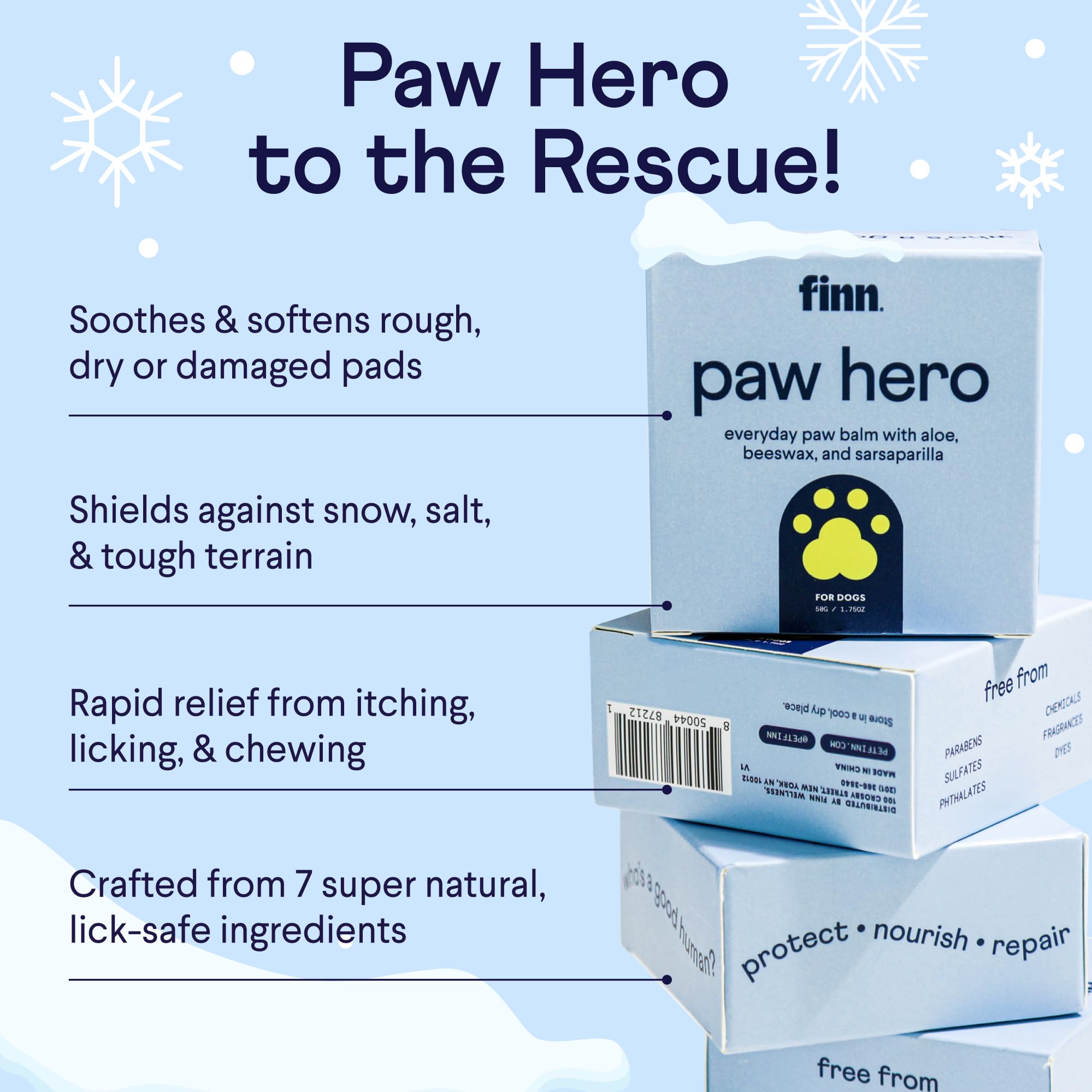 Finn Paw Hero contient huile d'olive pour nourrir la peau sensible