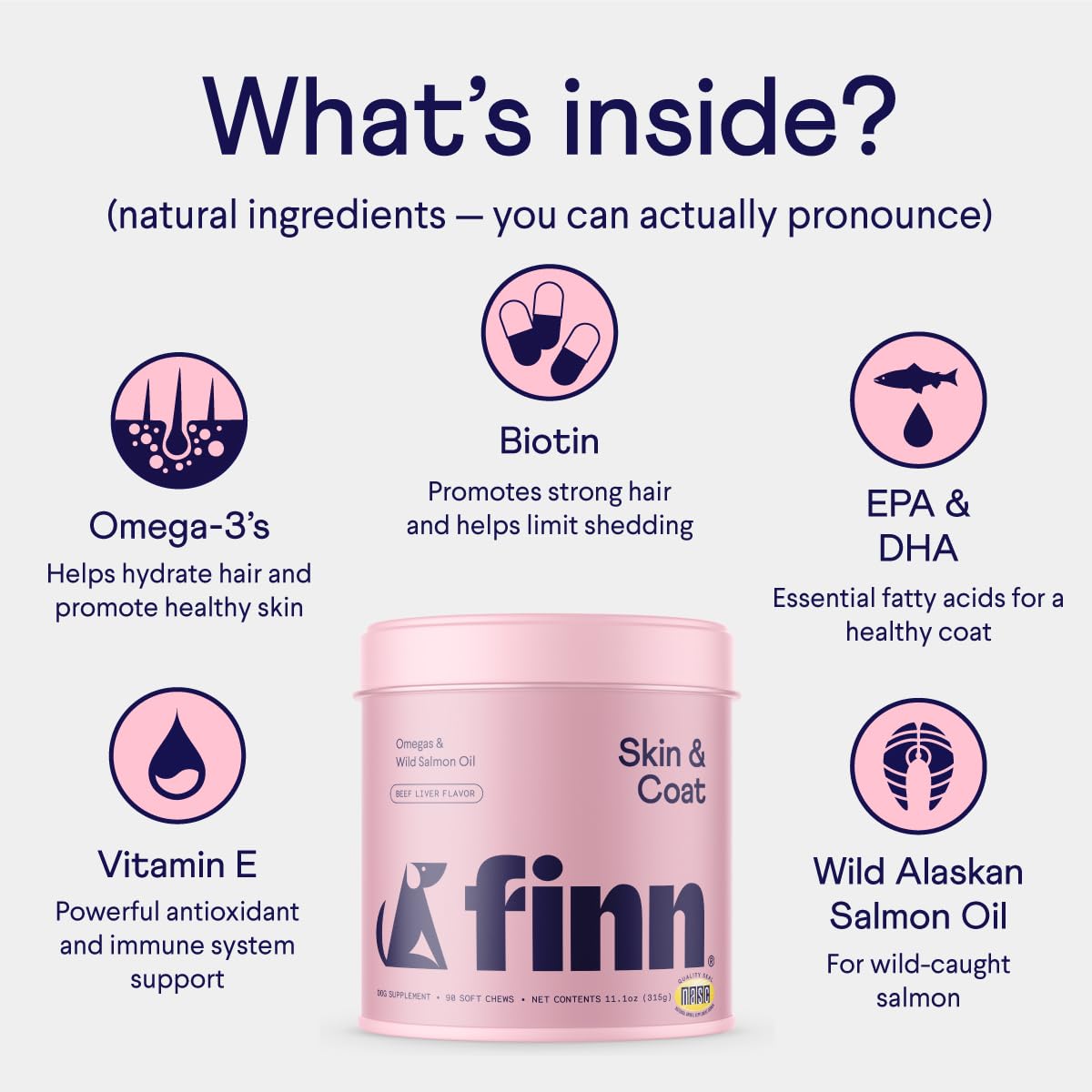 Finn Skin & Coat – ingrédients naturels foie de boeuf, saveur naturelle.