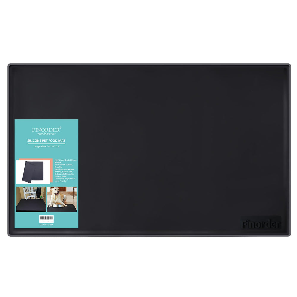 Finorder tapis alimentation silicone 34x21, surface spacieuse pour nourrir plusieurs animaux.