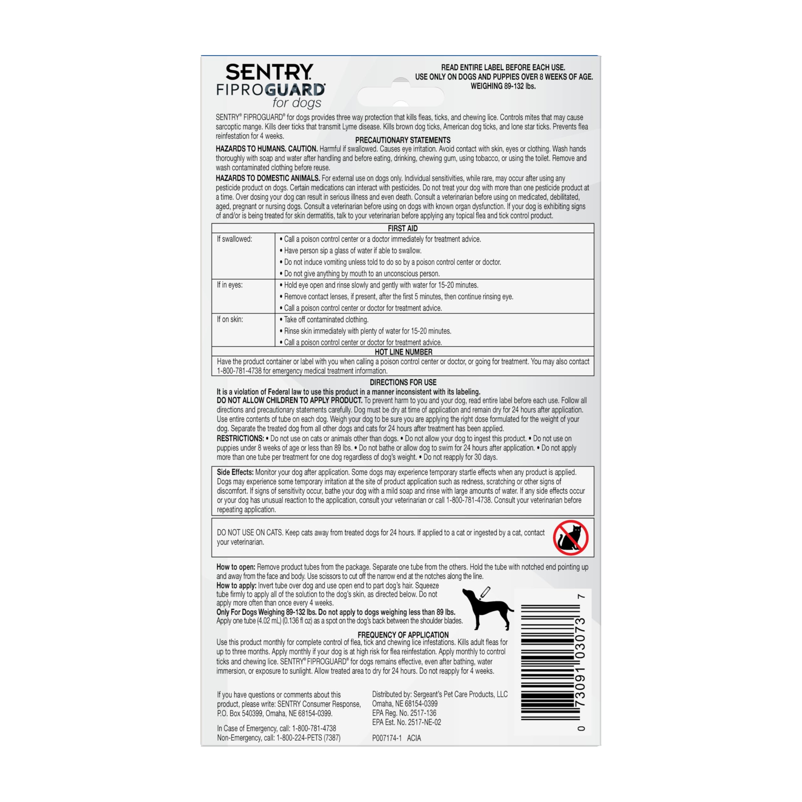 Utilisation quotidienne Fiproguard pour chiens 40–60 kg : protection continue