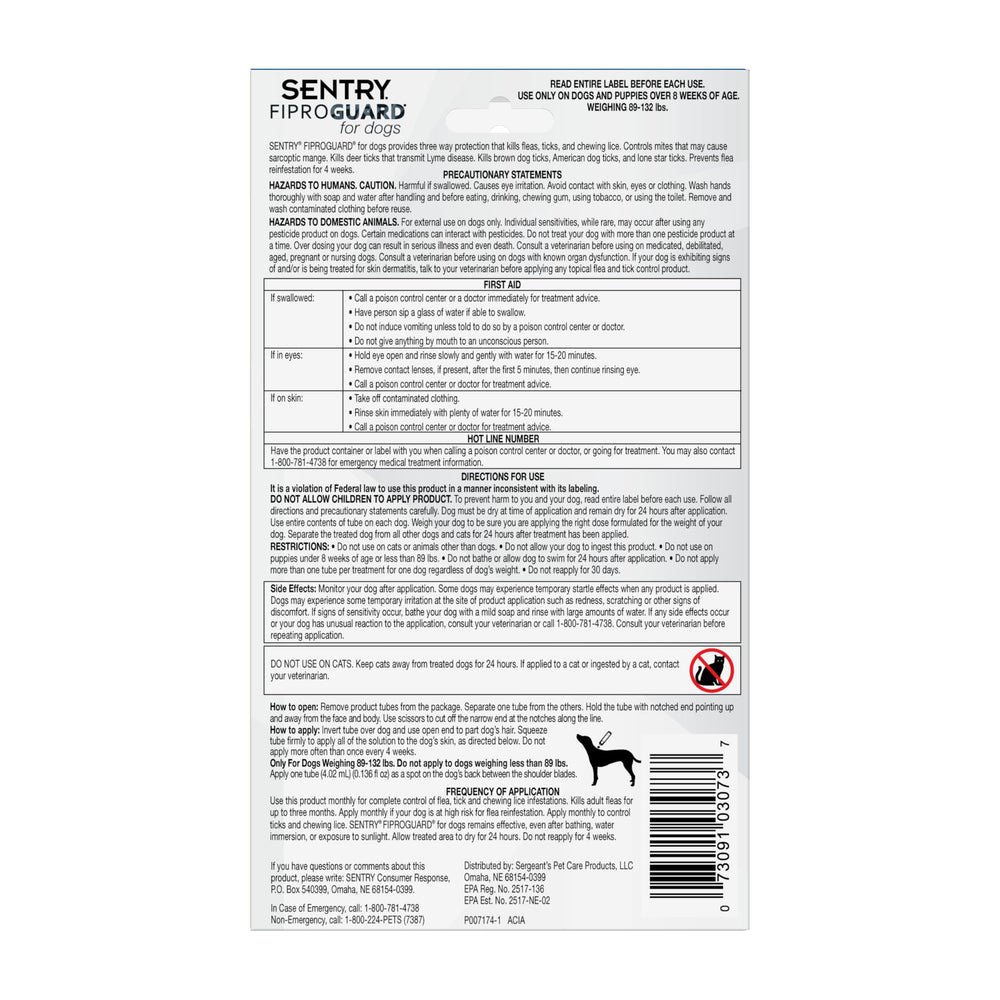 Utilisation quotidienne Fiproguard pour chiens 40–60 kg : protection continue