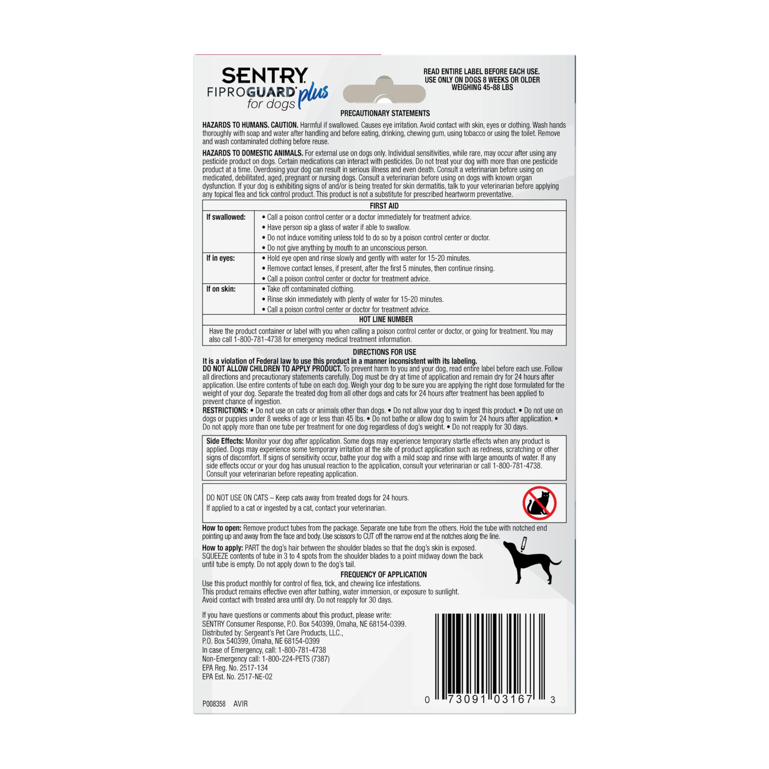 Ensemble de six applicateurs Fiproguard Plus pour six mois de protection.