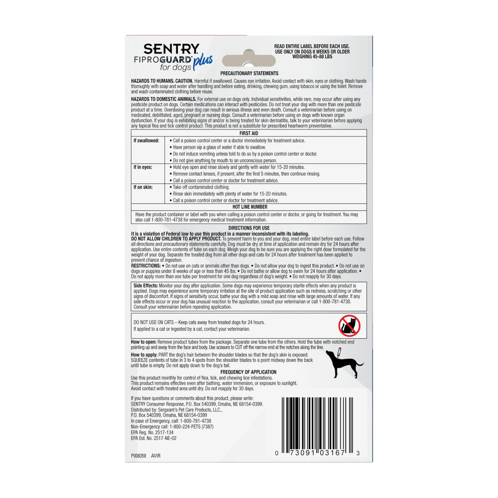 Ensemble de six applicateurs Fiproguard Plus pour six mois de protection.
