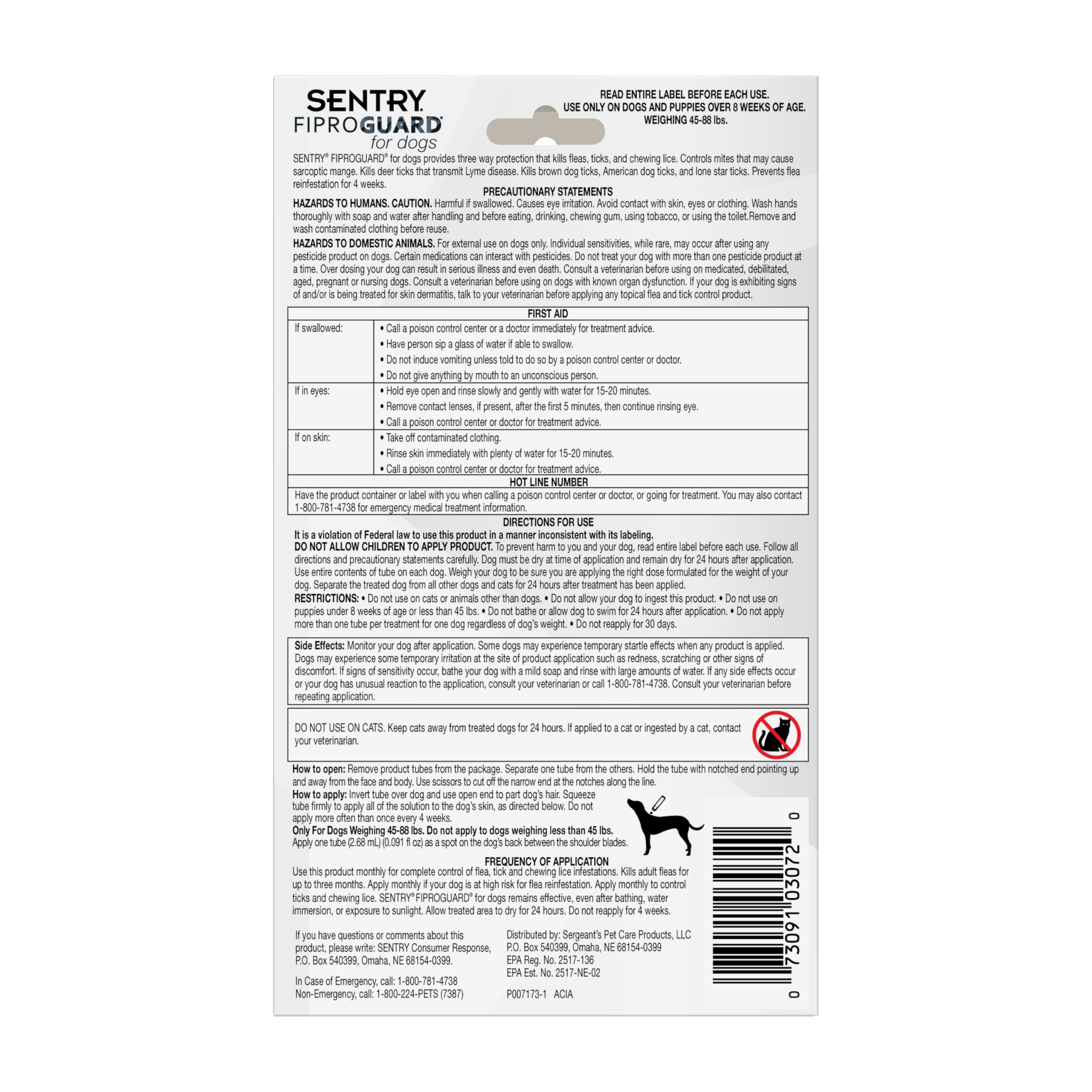 Fiproguard Sentry chien calme après traitement mensuel