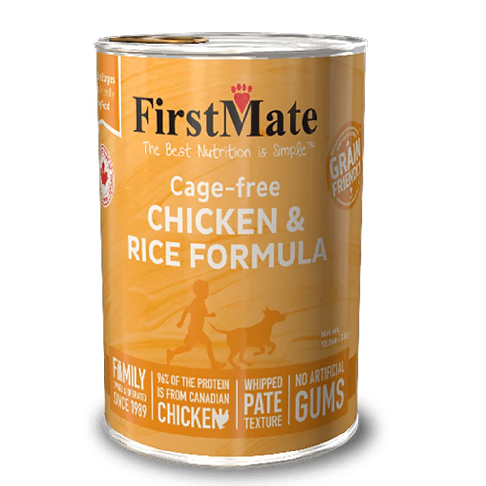 FirstMate poulet élevé en cage et riz, boîte pour chien, idéale pour chiens sensibles.