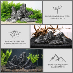 Pierre Seiryu pour aquarium, texture naturelle renforçant l’agencement équilibré.