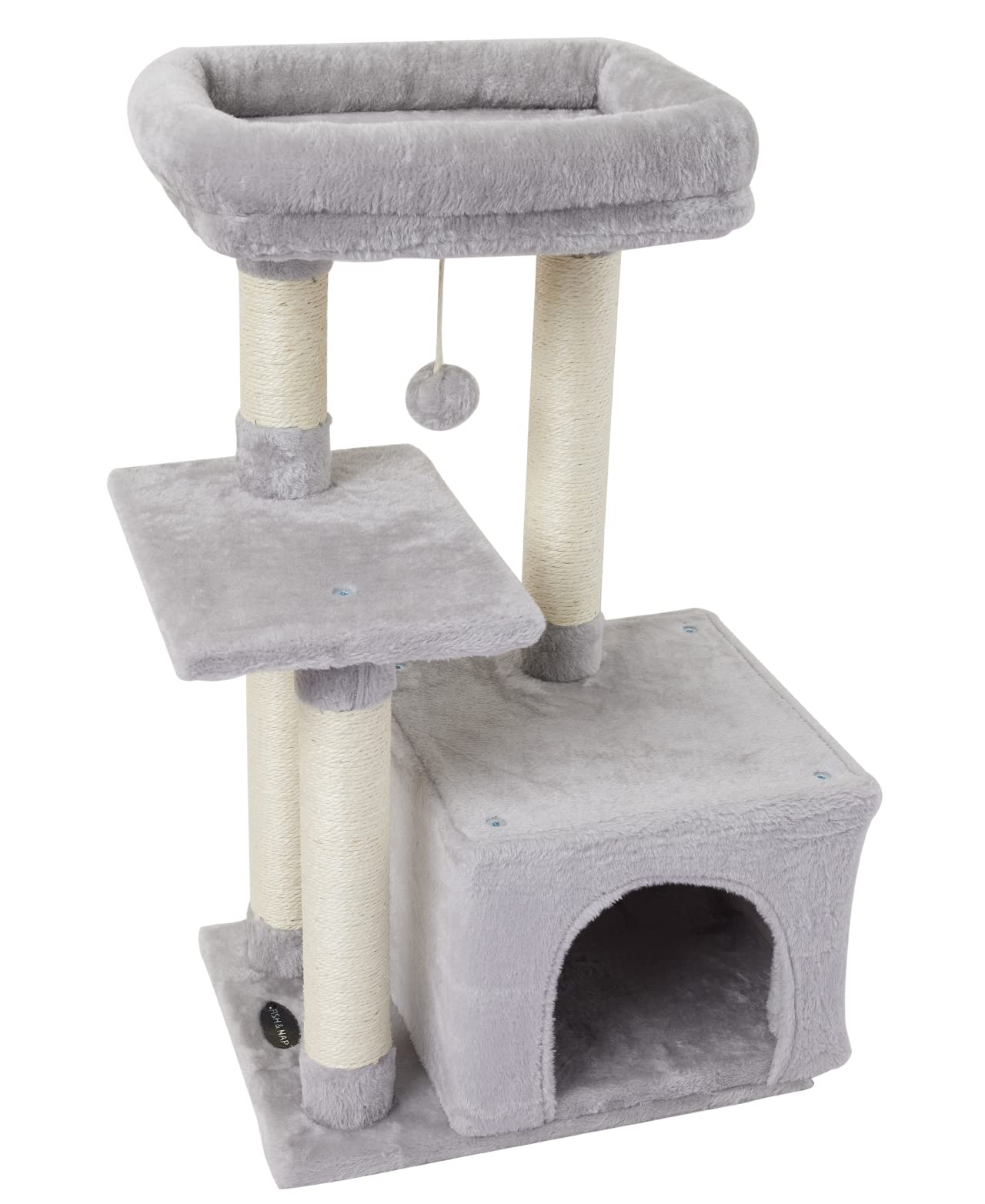 FISH&NAP arbre à chat gris: base stable pour chats d'intérieur.