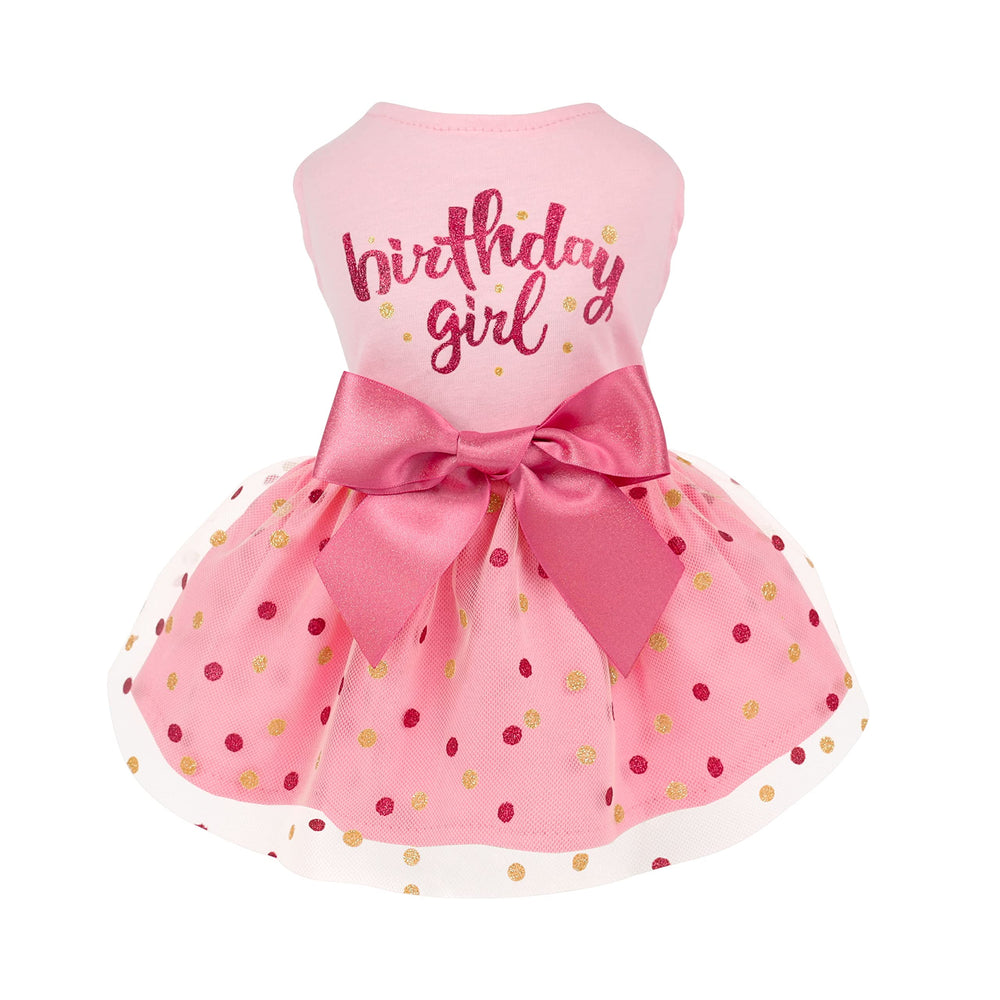 Robe Fitwarm anniversaire chien rose avec noeud, allure festive et confortable.
