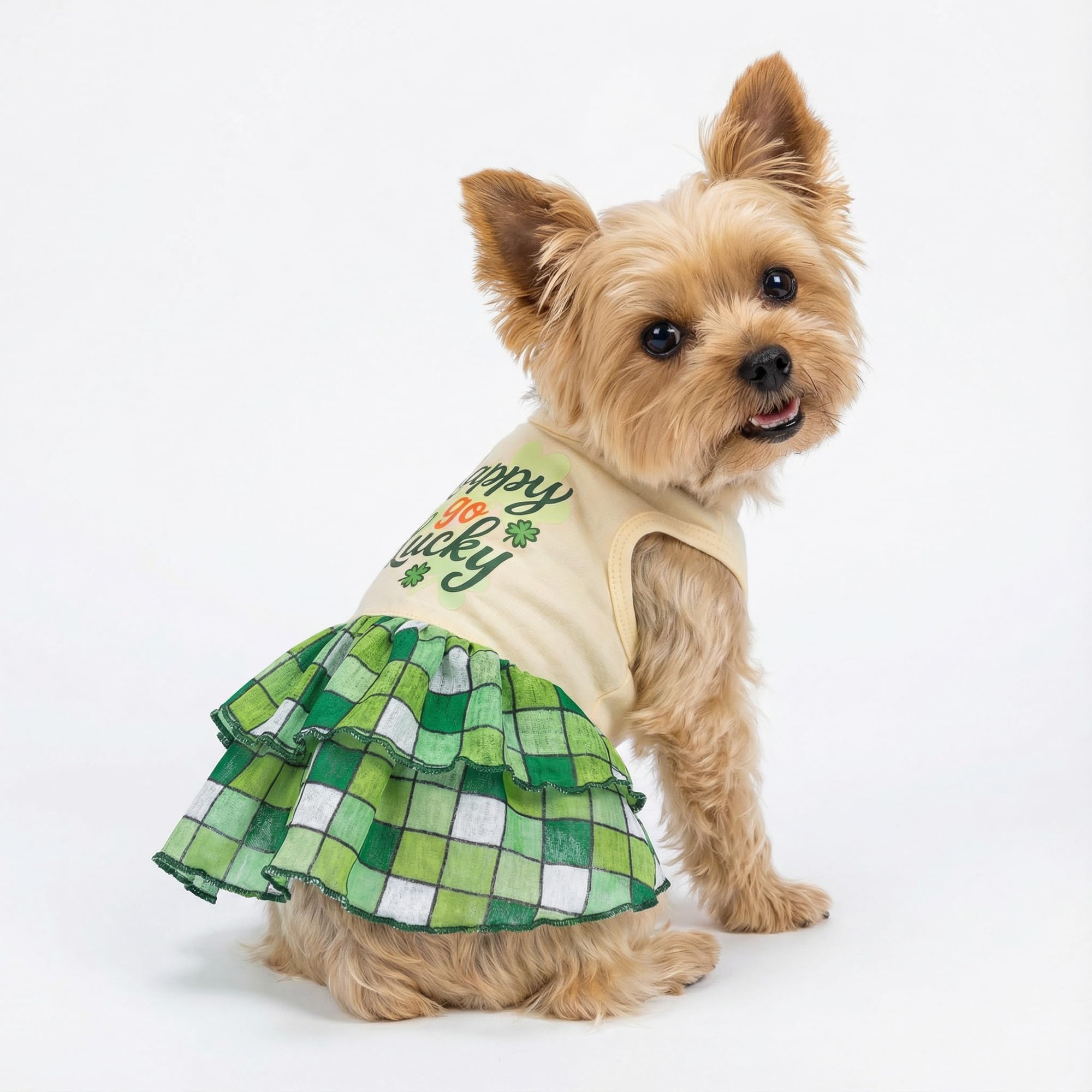 Robe Fitwarm avec jupe plissée à carreaux pour chien.