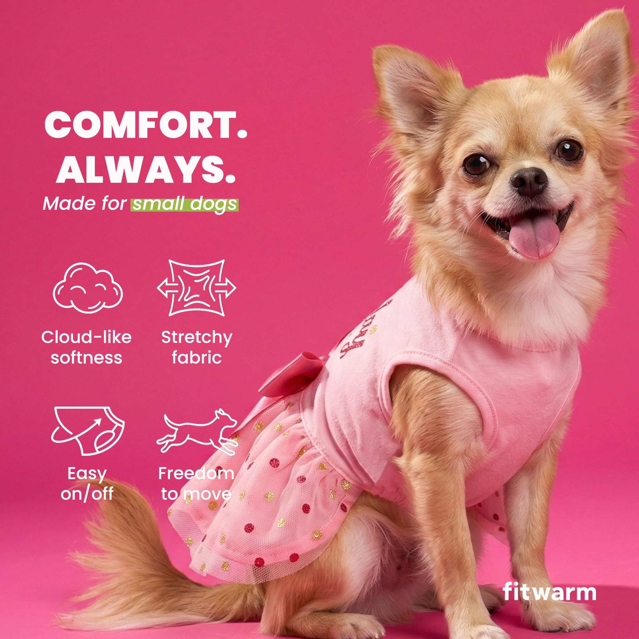 Robe Fitwarm pour petit chien vue dos, rose et tulle