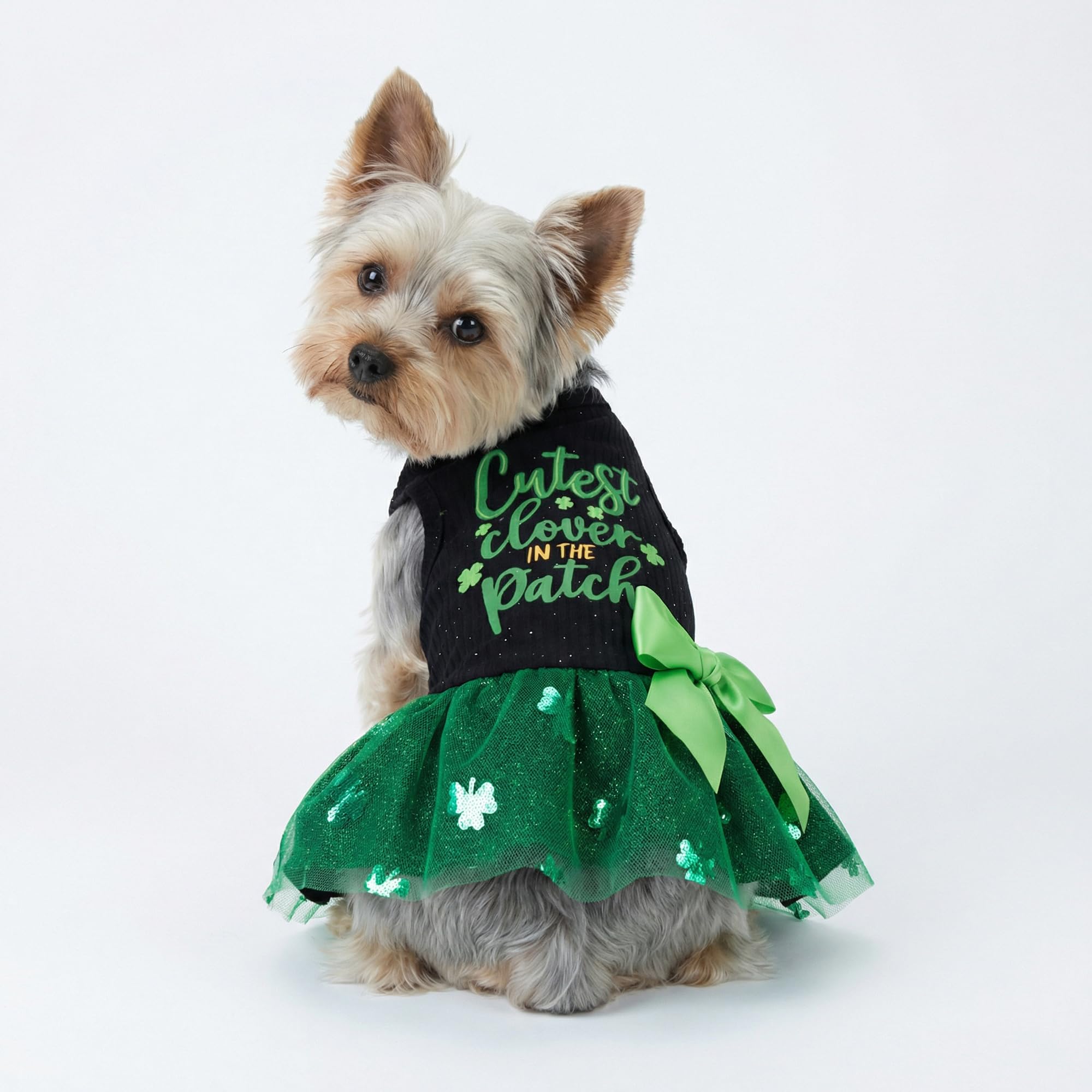 Tutu Fitwarm pour chien avec sequins vert émeraude, parfait pour les occasions festives.