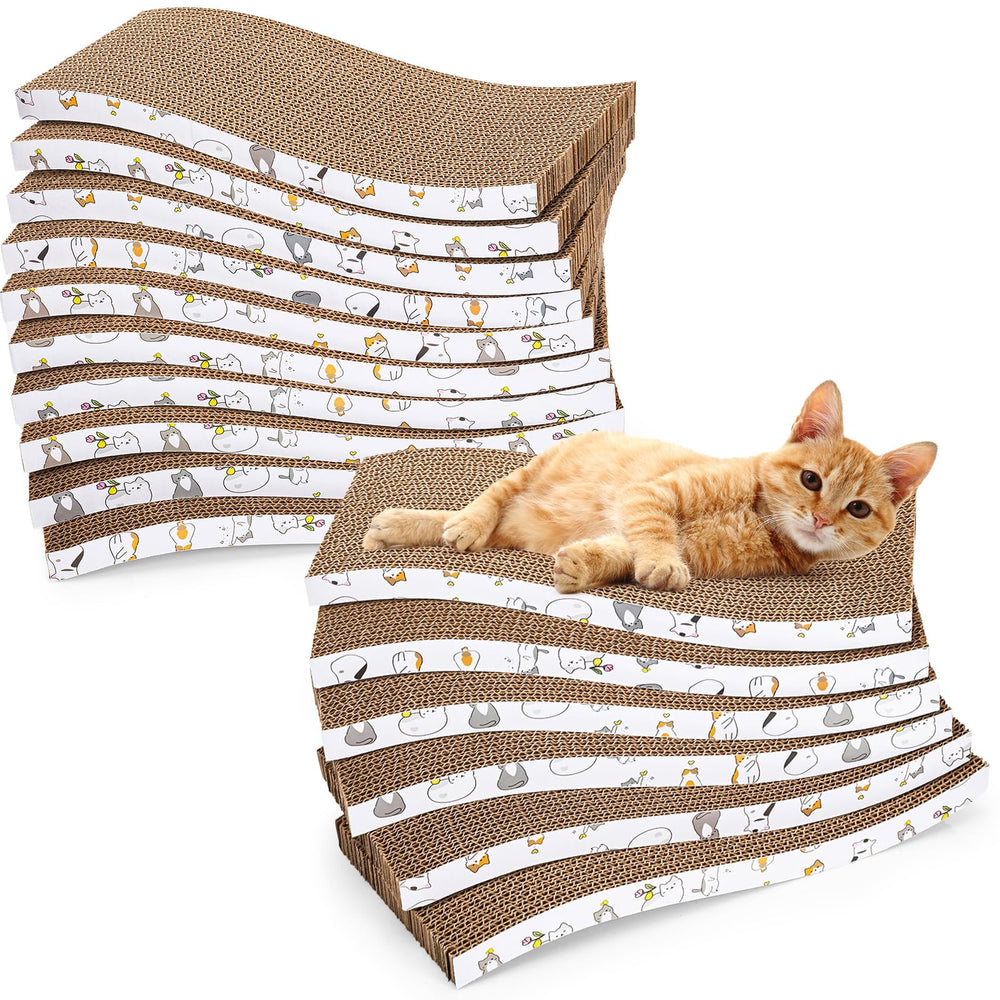 Fiwochic planche à griffes en carton ondulé avec design chat blanc, parfaite pour petits espaces.