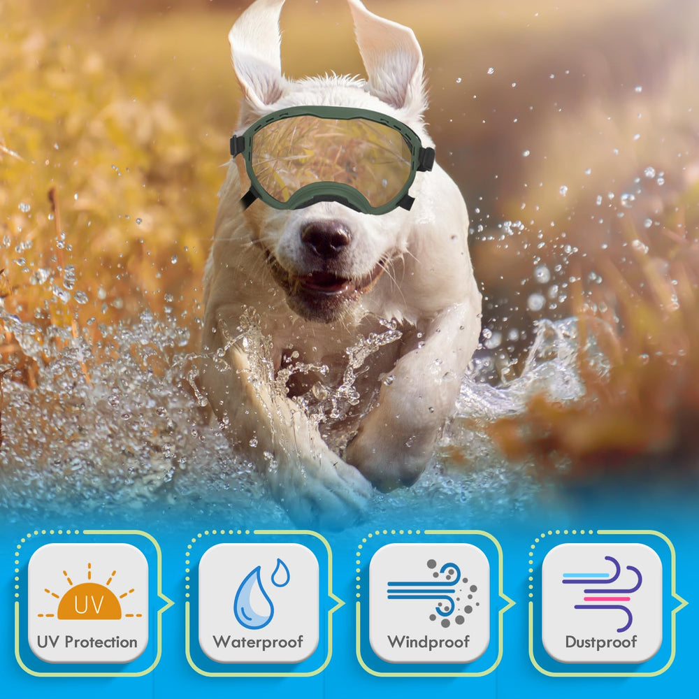 Lunettes Flantor pour chien, sangle triple ajustable pour un maintien sûr.