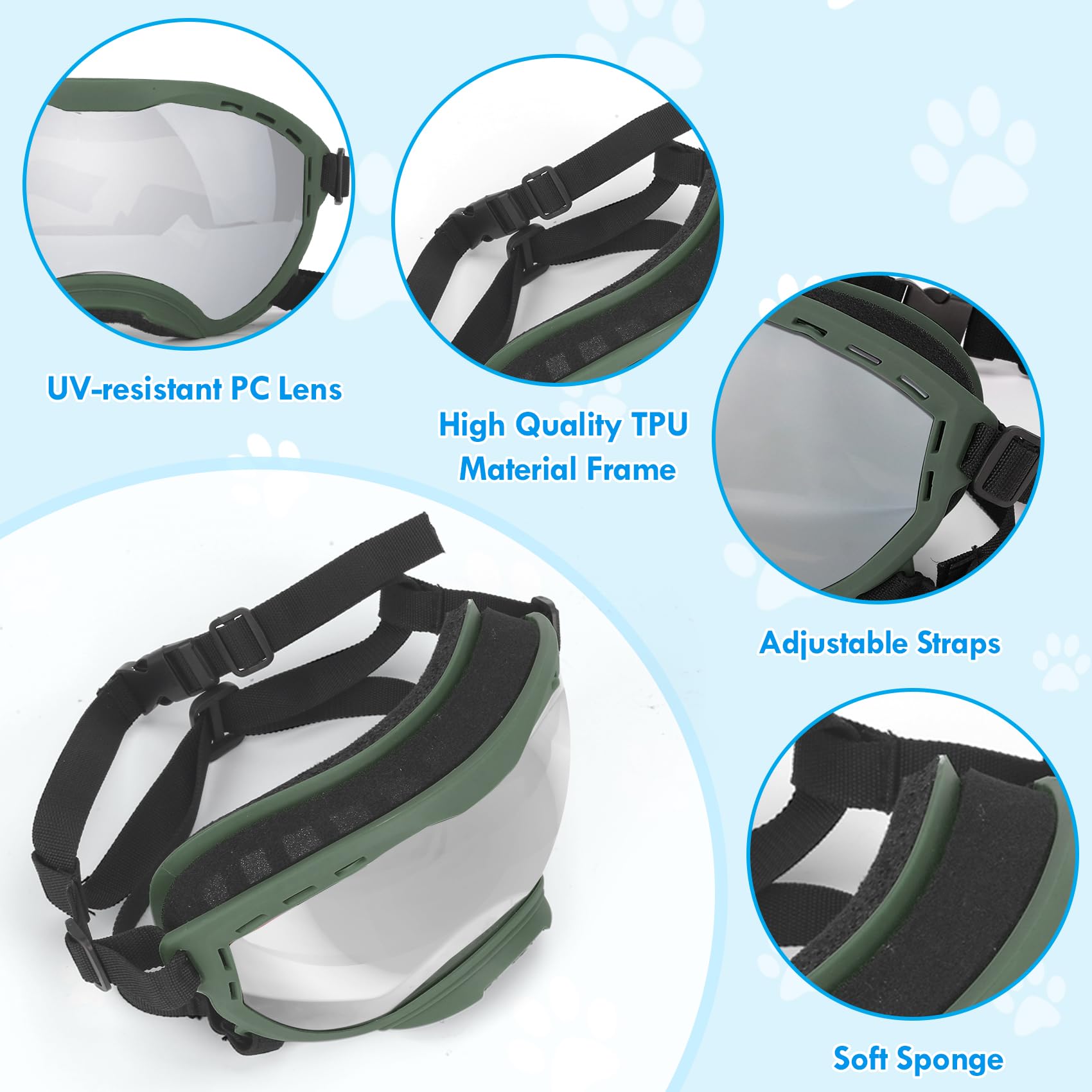 Lunettes Flantor pour chien, verres incassables protégeant du vent et de la poussière.