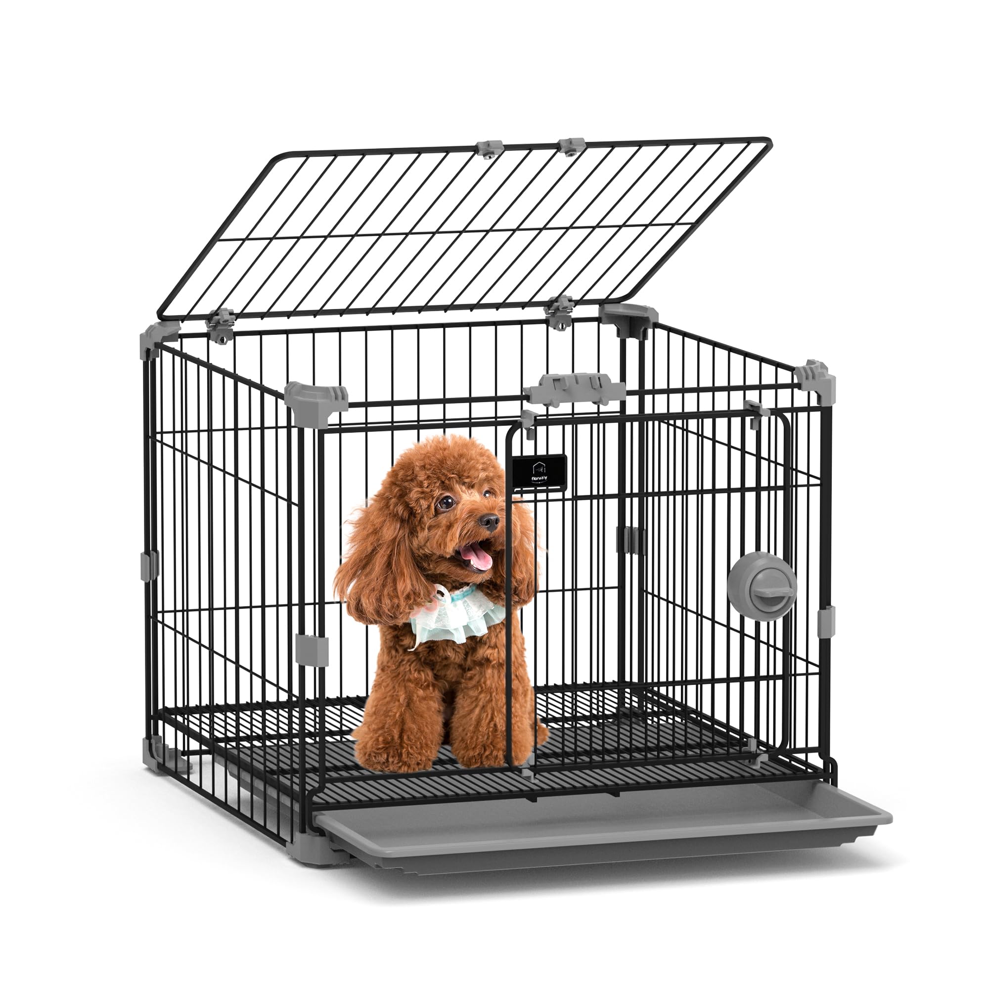 FLARUZIY cage chien 24 pouces noir avec porte double, securite et confort