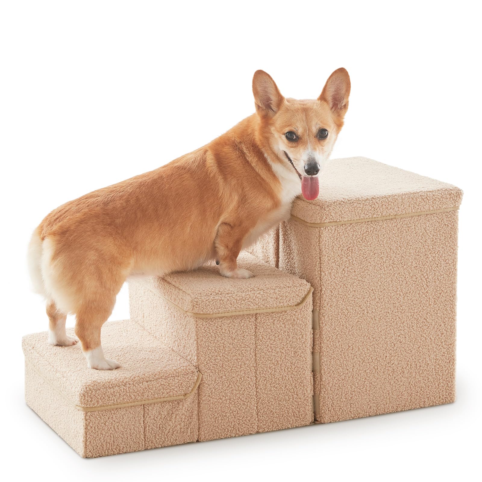 Flashing Fire: escaliers chien 3 marches avec rangement beige, accès facilité.