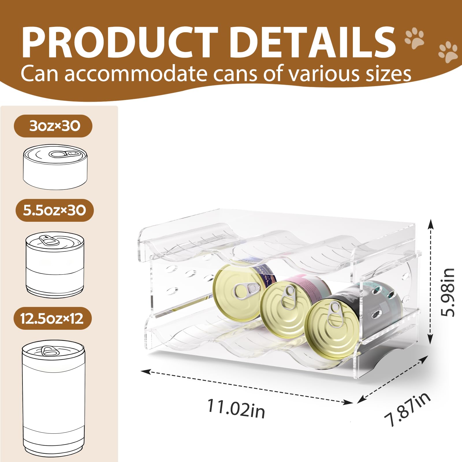 Flenpptly organisateur de conserves pour chat, trois étages, accès rapide aux boîtes 3 oz.