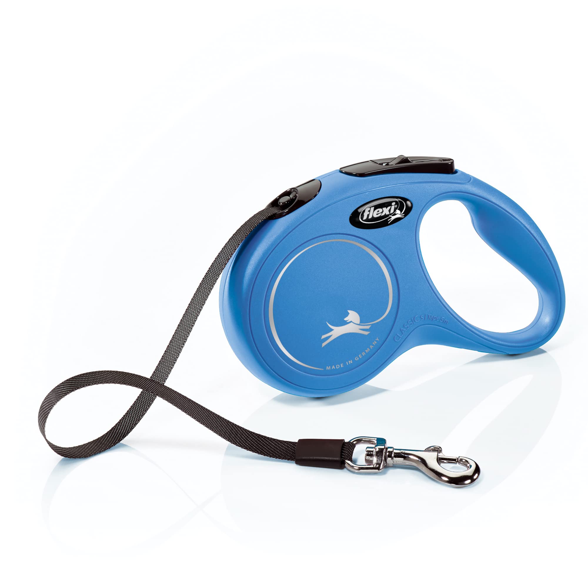 Flexi Nouvelle Classique corde extensible bleu pour petit chien, frein rapide.