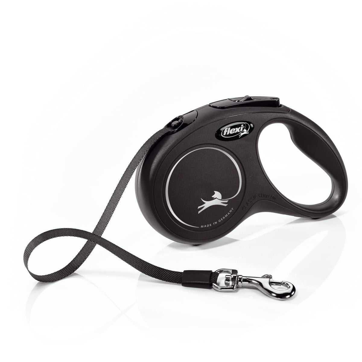 FLEXI Nouvelle Classic: bande 16 pieds noire, pour des promenades sans enchevêtrements et contrôle fluide.