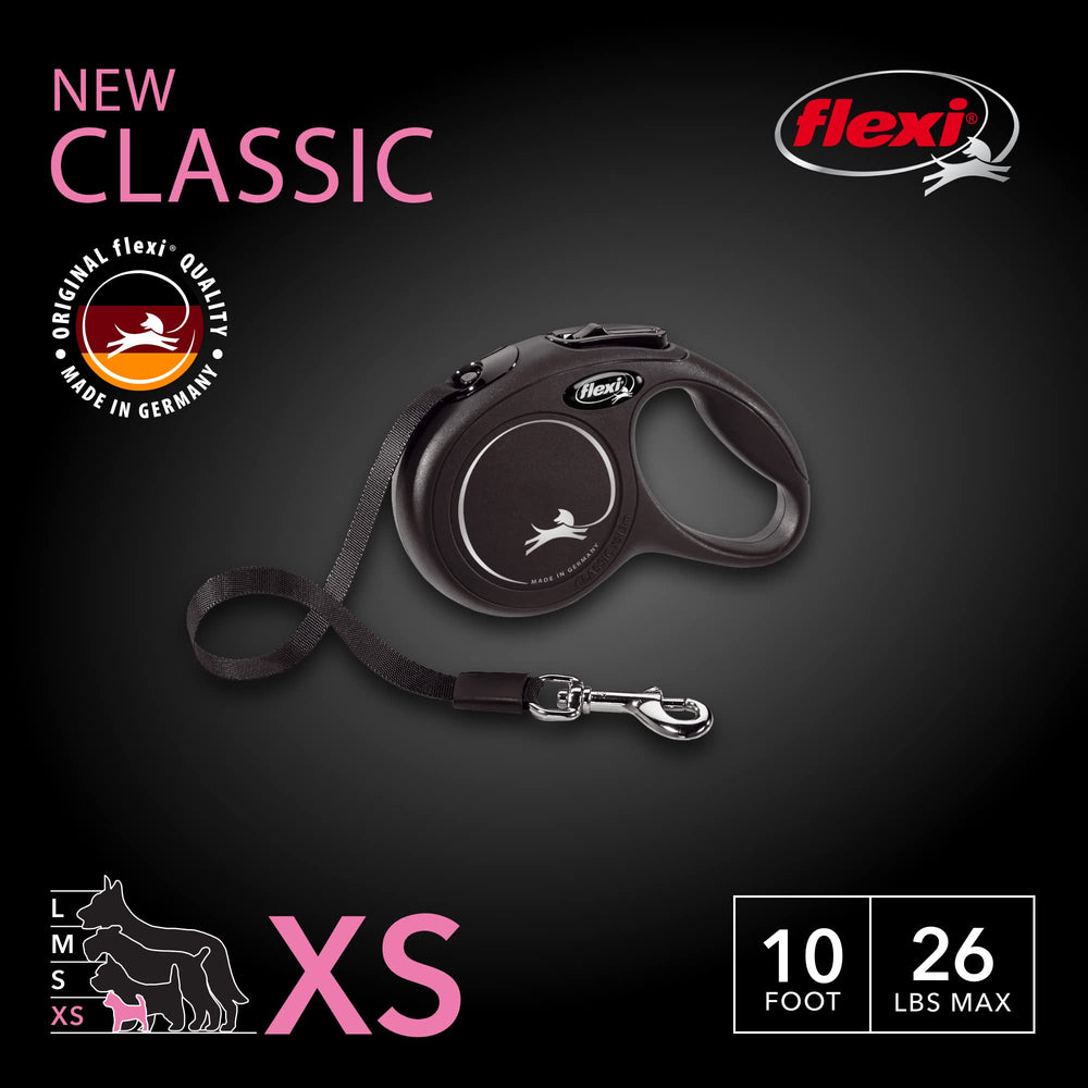 FLEXI New Classic ruban rétractable 10 pieds noir: liberté douce avec arrêt main rapide.