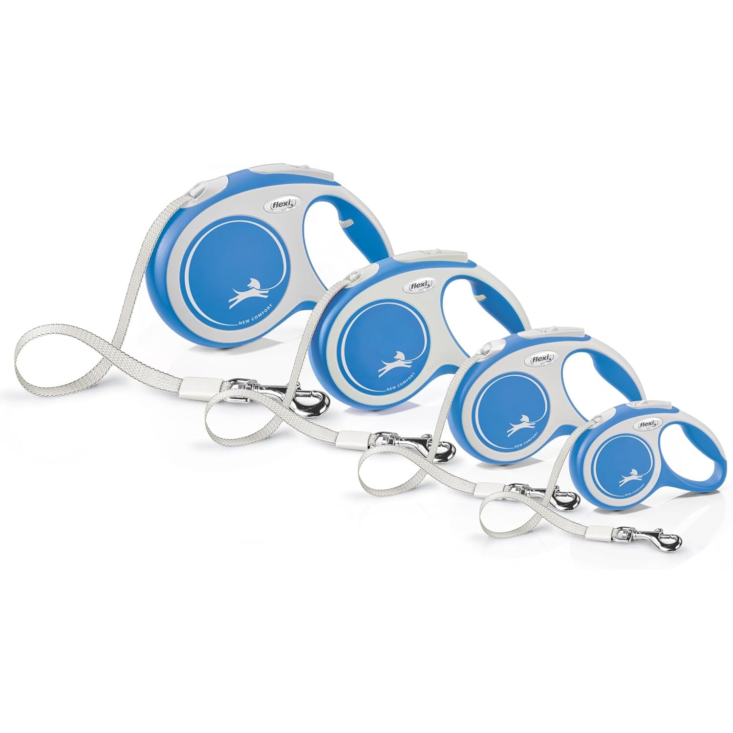 FLEXI utilisation-plein-air-bleu, fiable pour les chiens jusqu’à 15 kg.