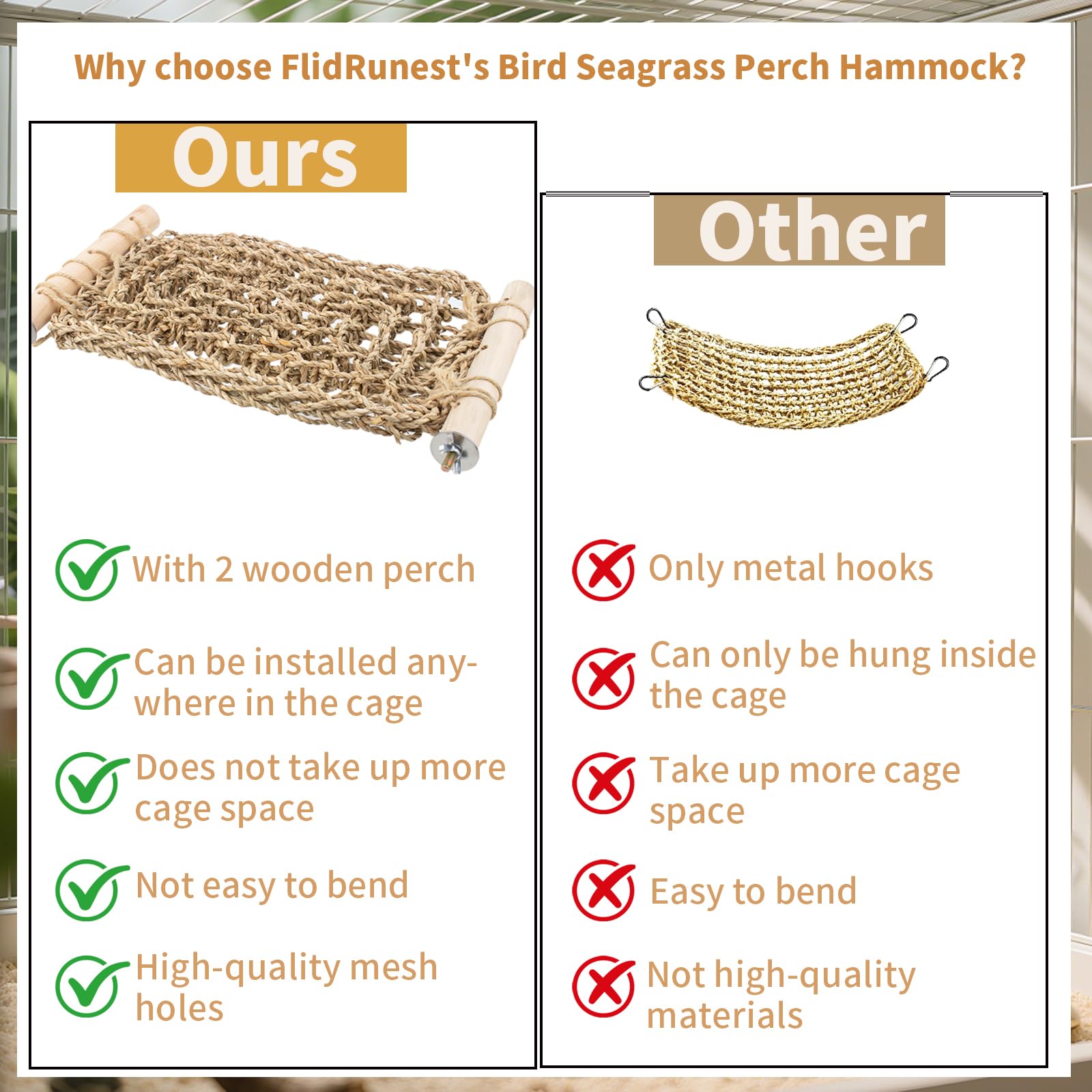 FlidRunest hamac-seagrass oiseau naturel pour repos et observation