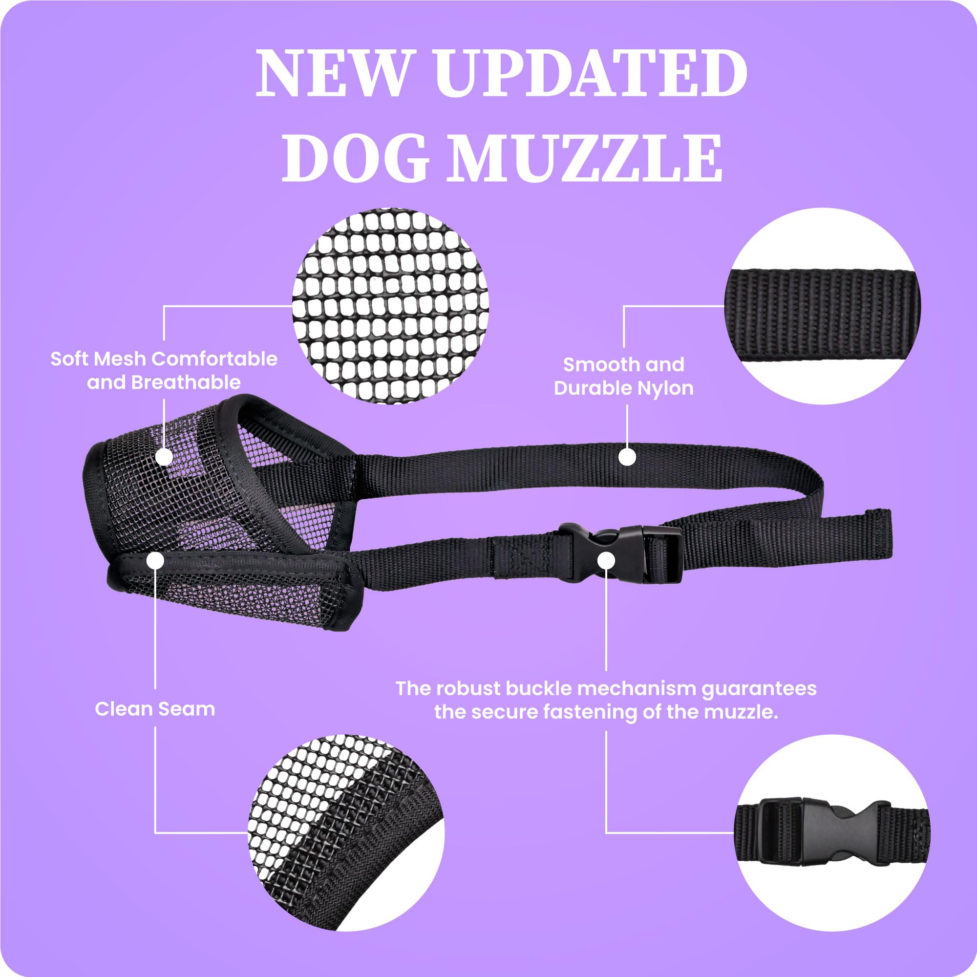 Flintstone muselière grand chien – détail maille respirante, meilleure circulation d'air.