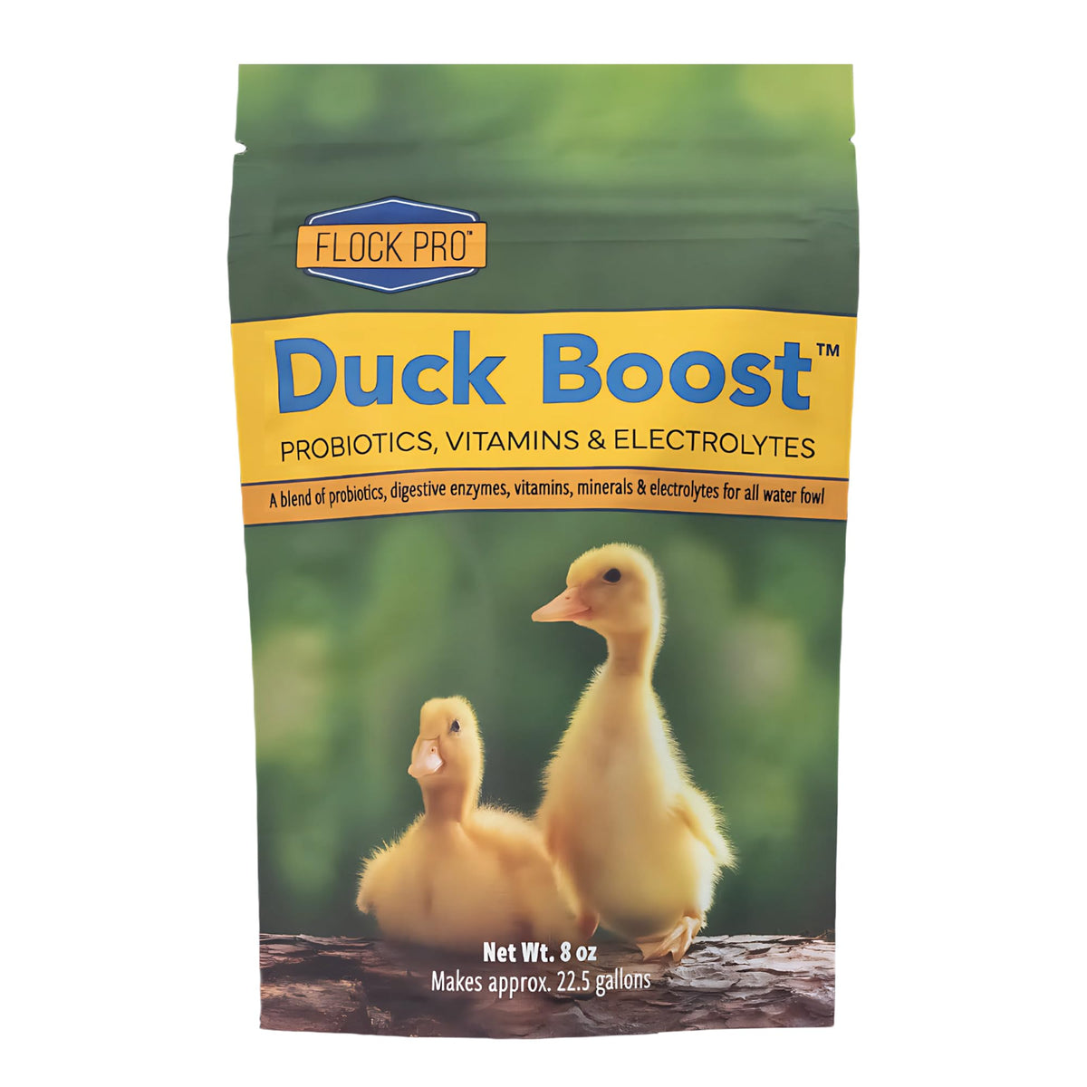 Bouteille Duck Boost de Flock Pro avec probiotiques pour soutien digestif des canetons.