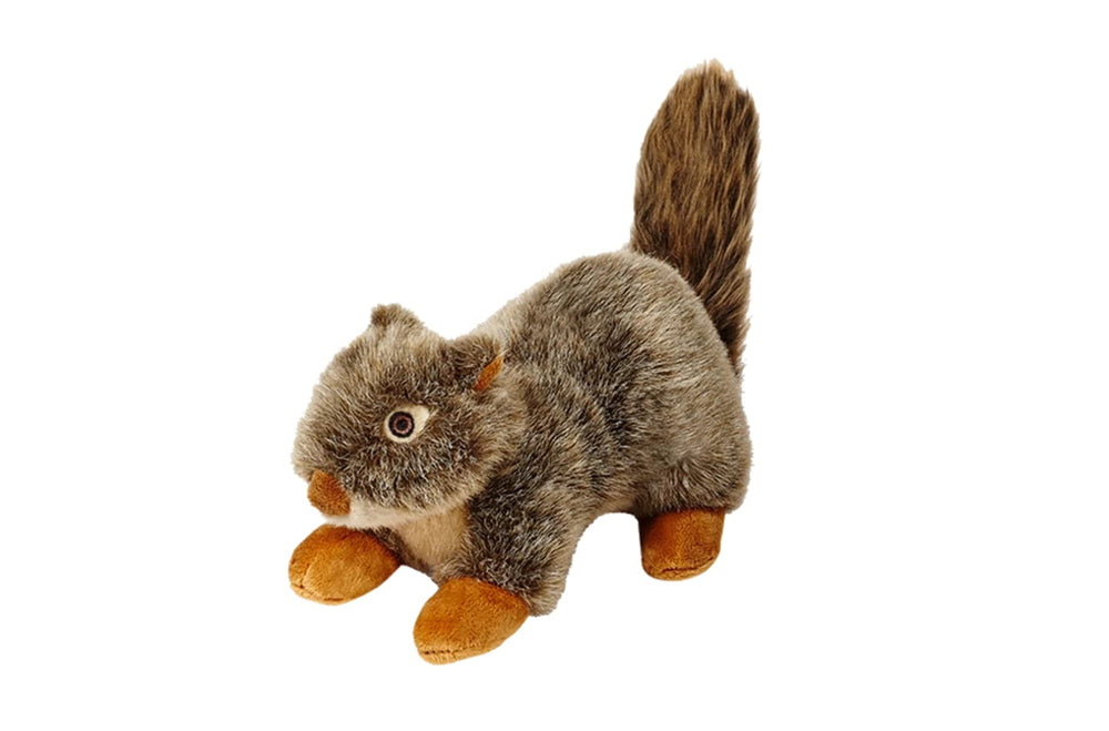 Fluff & Tuff Nuts Squirrel, queue duveteuse visible, idéale pour jeux actifs et tir sûr.