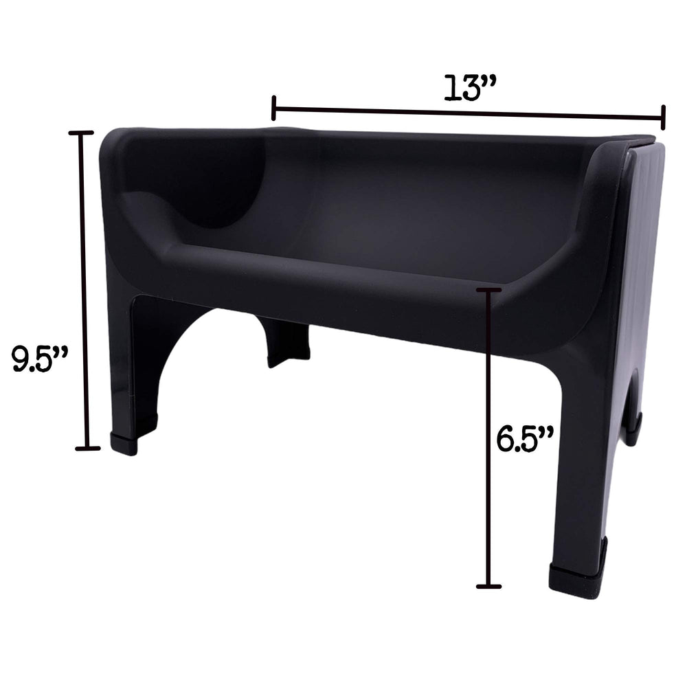Fluff Trough XL montre la hauteur du bol pour une alimentation ergonomique.