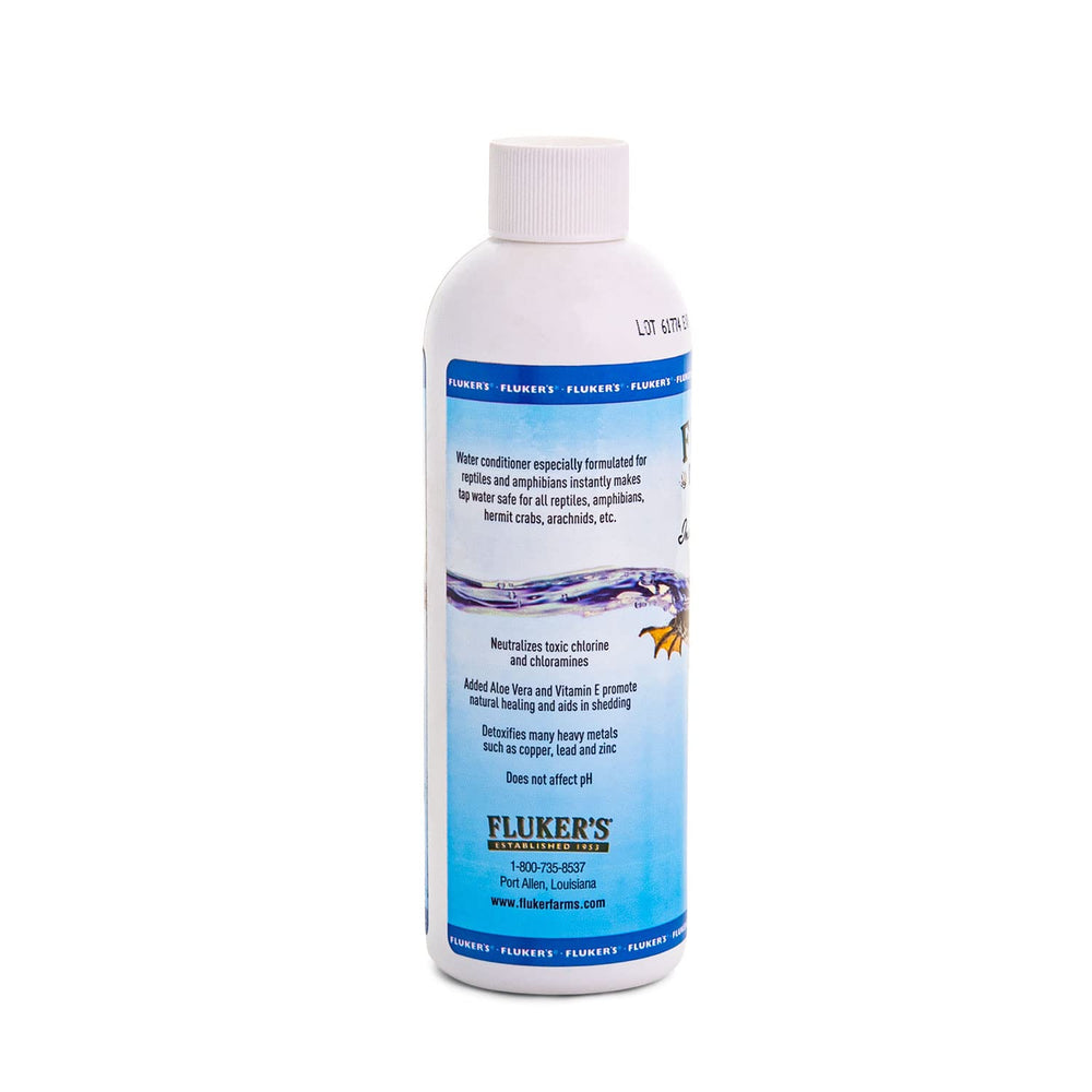Fluker's Aloe – étiquette, Aloe Vera et vitamine E pour la peau et la mue.
