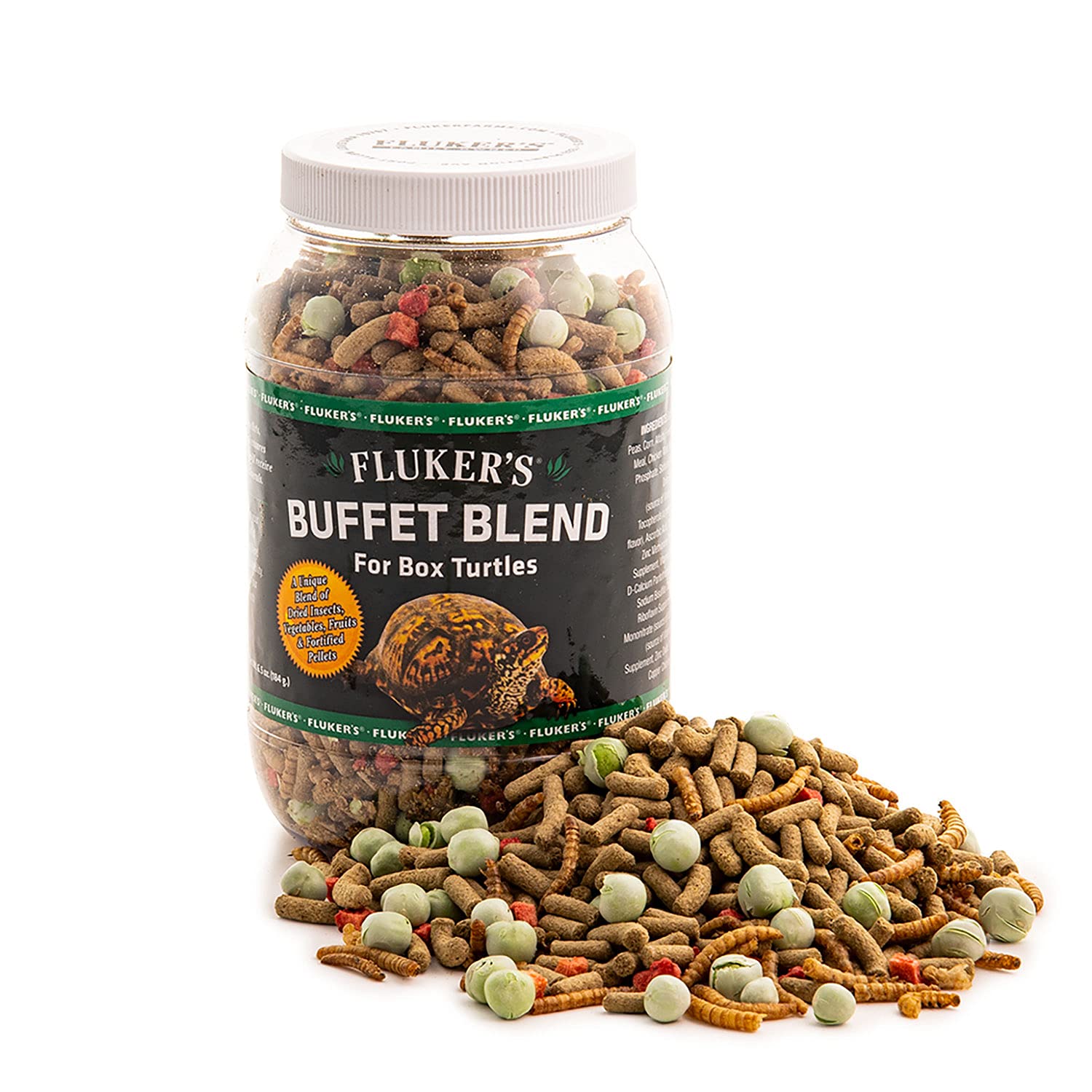 Fluker's Buffet Blend: pellets enrichis visibles, repas complet pour tortues.