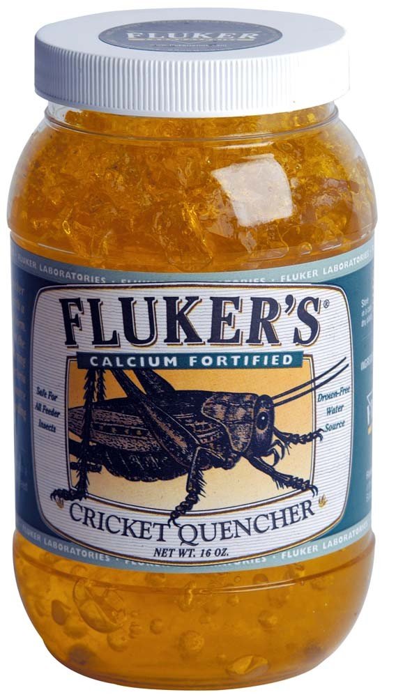 Fluker's Cricket Quencher calcium fortifie, bouteille visible, source de calcium pour criquets