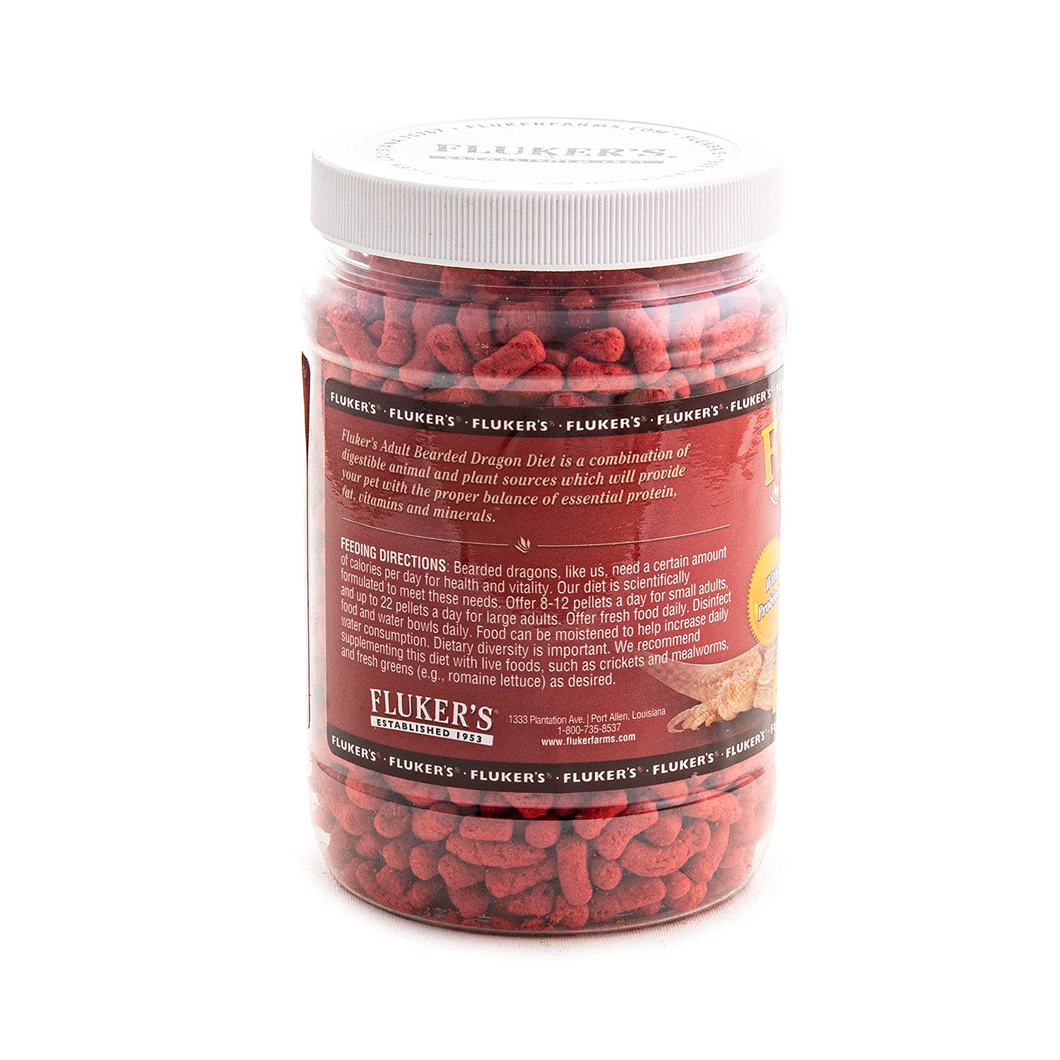 Nourriture Fluker's dragon barbu, pellet omnivore équilibré pour adultes.