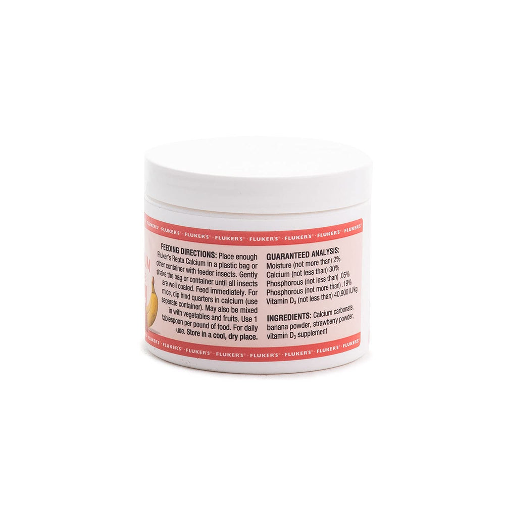 Fluker's Repta Calcium fraises et banane, goût attrayant pour reptiles.