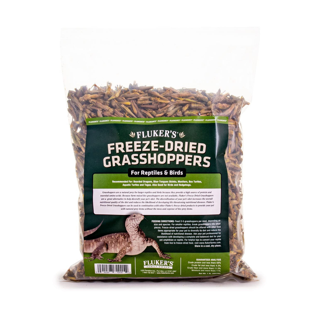 Fluker's sauterelles lyophilisées pour reptiles, pack 1 lb, source riche en protéines pour l'alimentation.