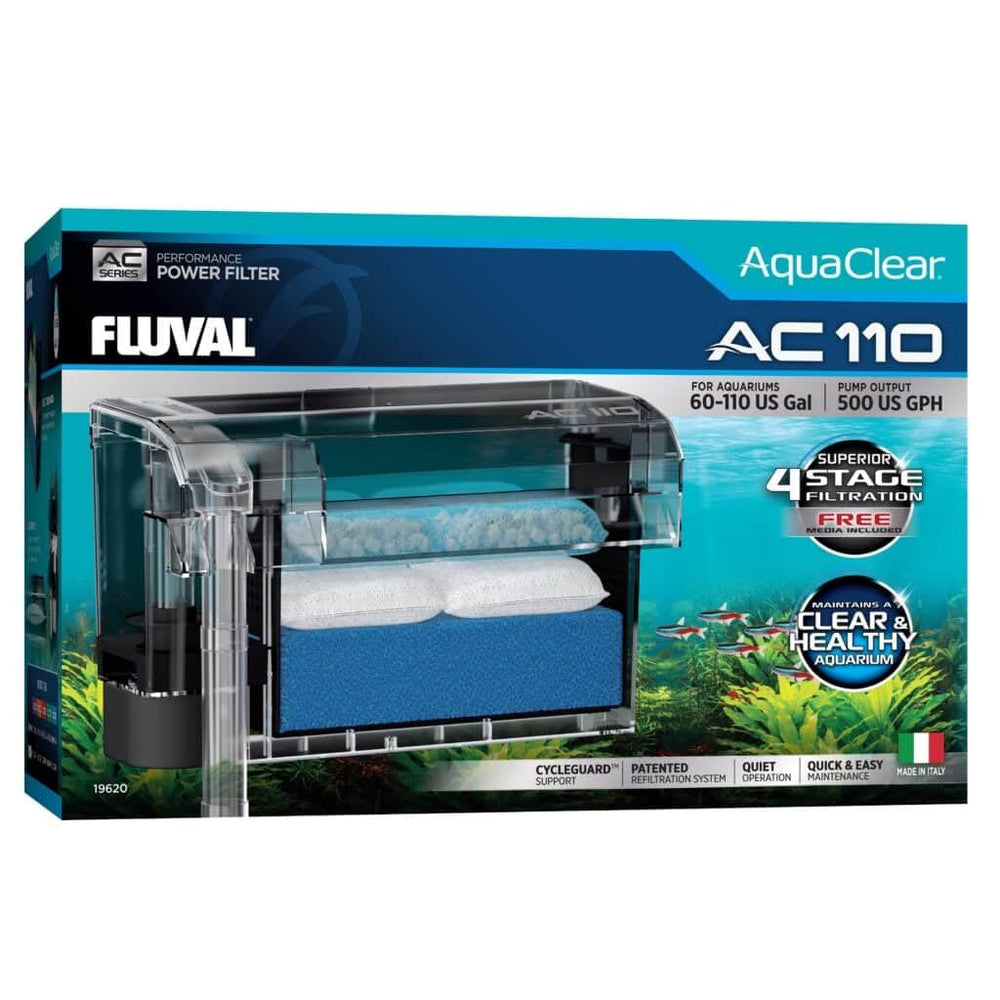 Fluval AC110 vue d'ensemble du filtre, solution adaptée pour grands aquariums.