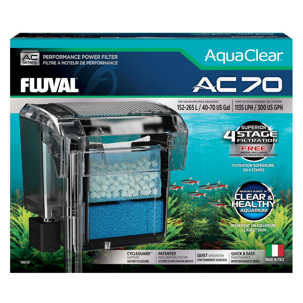 Fluval AC70, filtre-puissance, contribue à une filtration efficace dans l'aquarium.