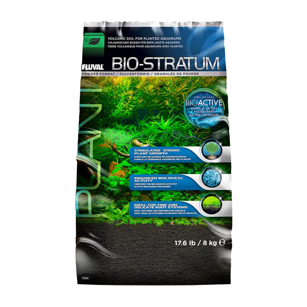 Fluval Bio-Stratum, terreau volcanique naturel favorisant croissance des plantes et stabilité aquatique.