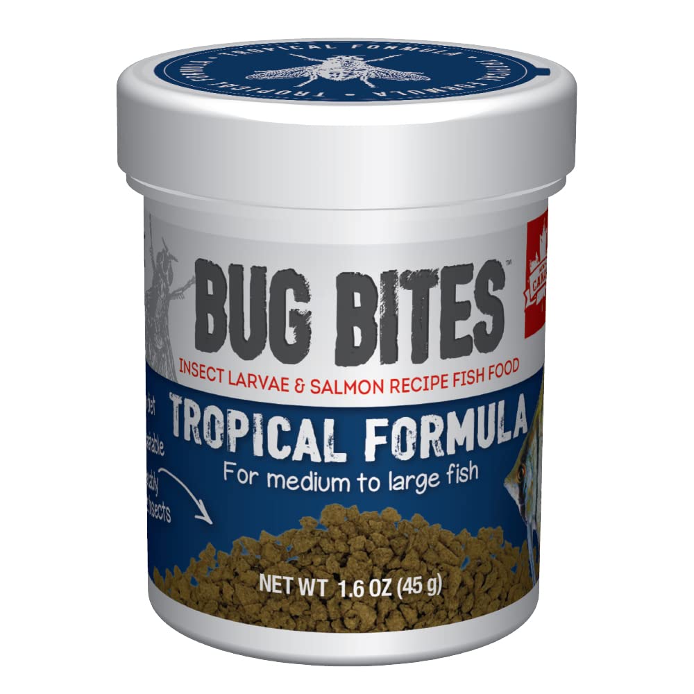 Fluval Bug Bites: granulés lents adaptés aux poissons tropicaux pour une alimentation pratique.