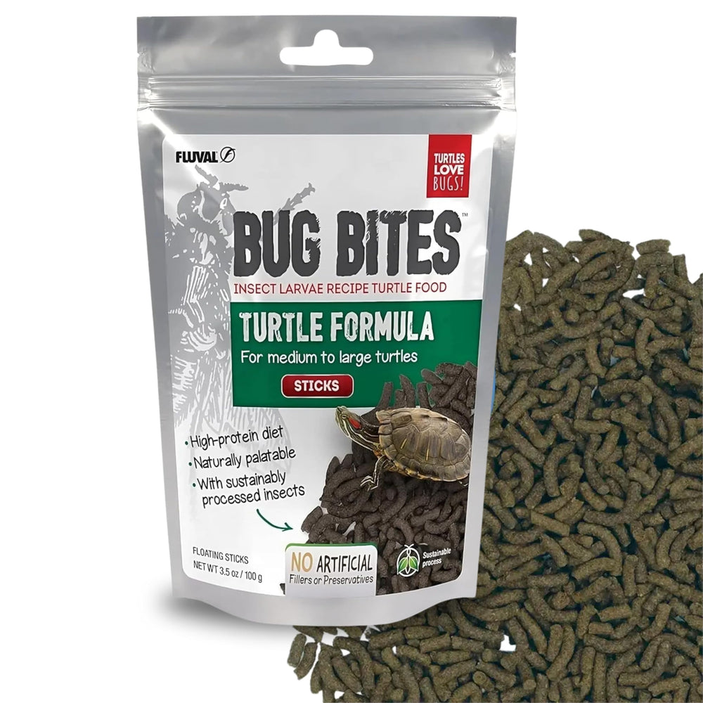 Fluval Bug Bites Tortue – batonnet flottant, facile à manger pour tortues moyennes et grandes.