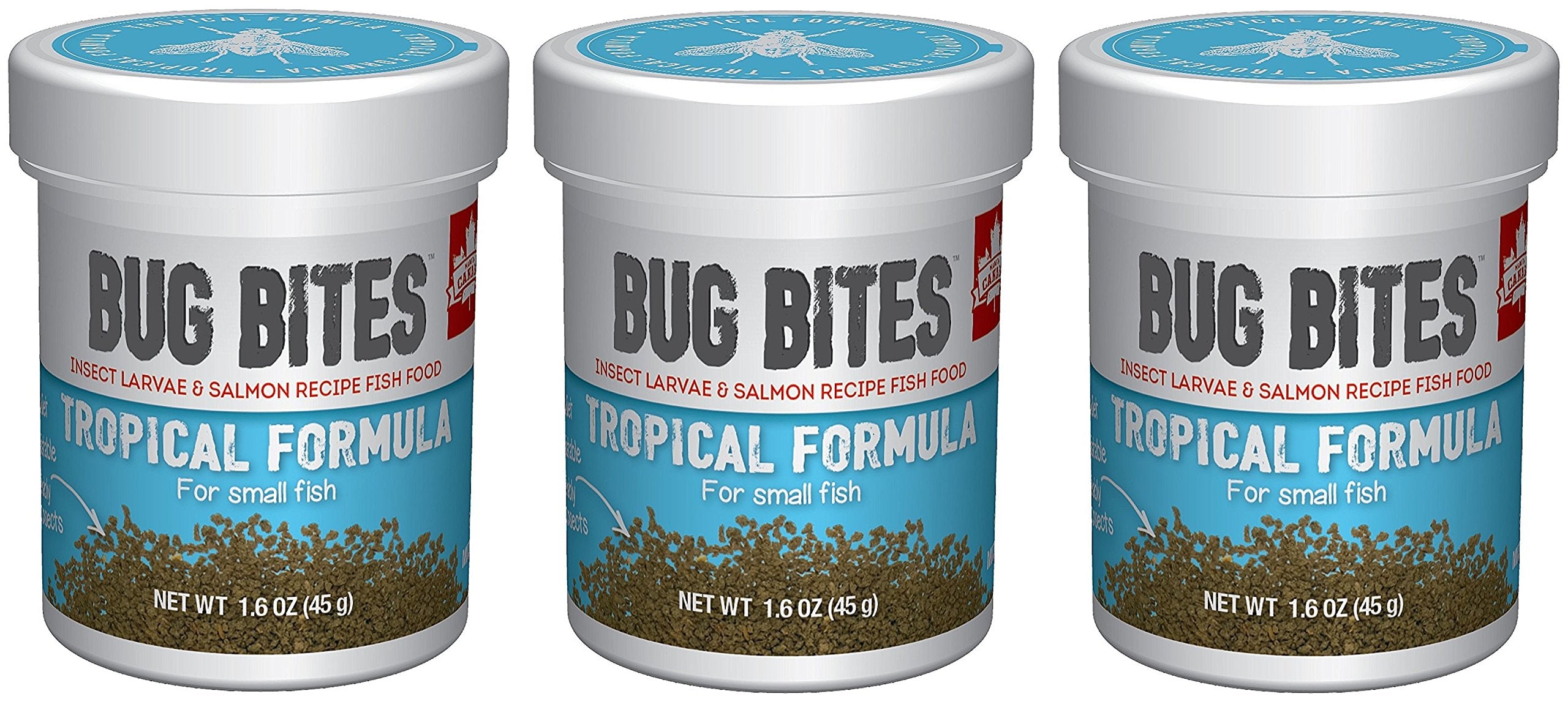Fluval Bug Bites Tropical: nourriture en bouteille pour petits à moyens poissons, riche en protéines.