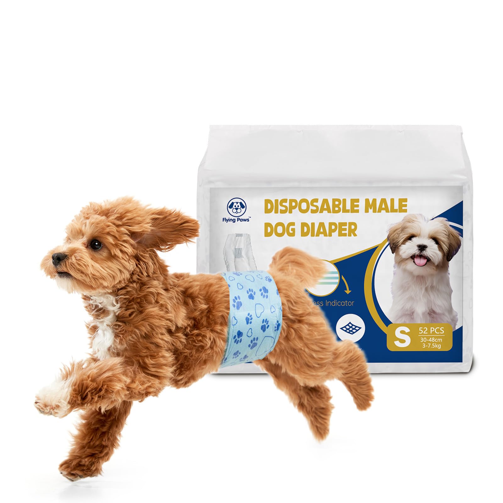 Couches-chien Flying Paws avec indicateur d'humidite, pratique pour surveiller l'hygiene du chien.