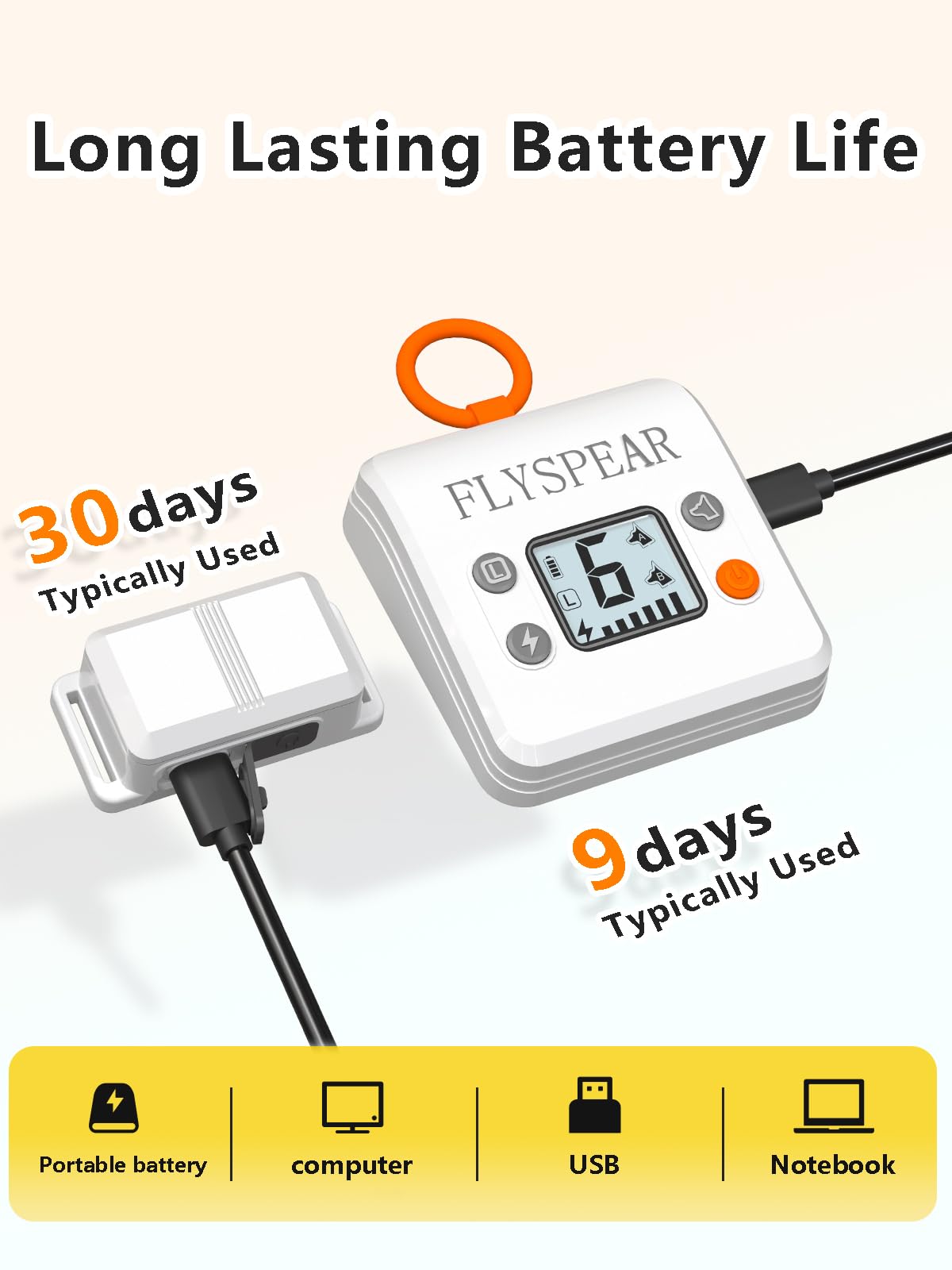 FLYSPEAR batterie rechargeable longue durée, pas besoin de remplacements fréquents.
